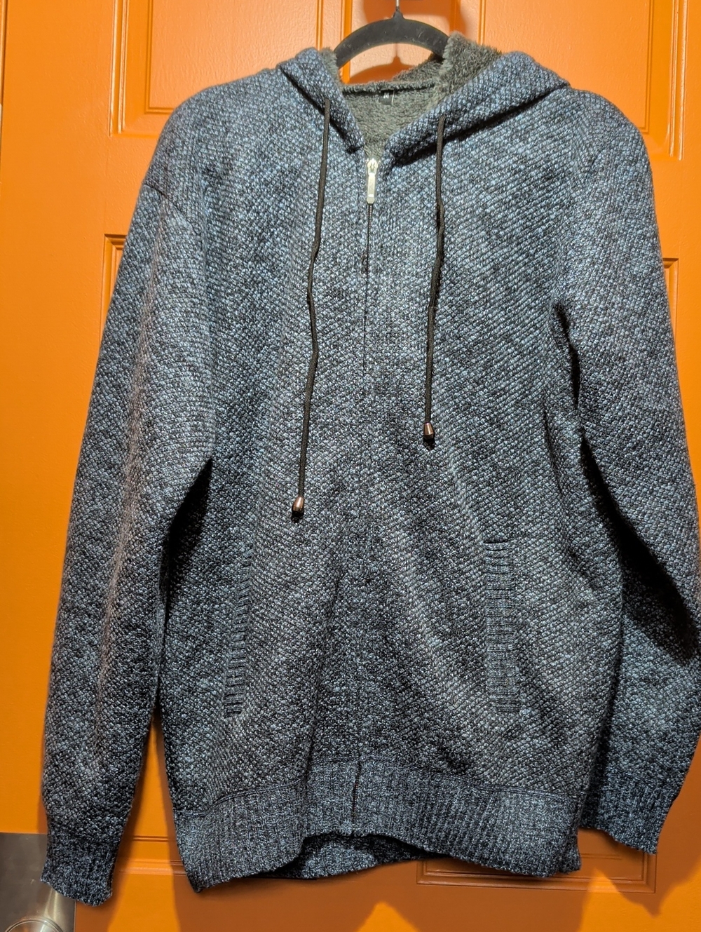 Men's Textured Zip Hoodie Sweater - Blue